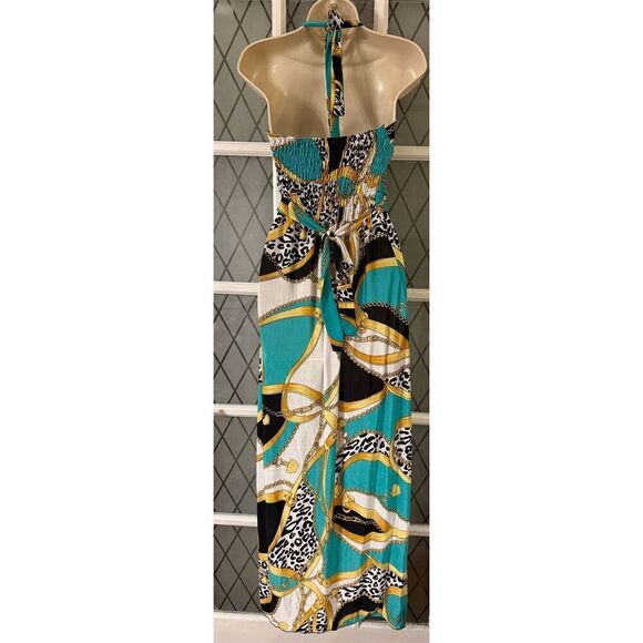 Womens maxi body con halter sundress chain leopard print stretchy size XL - Picture 4 of 5